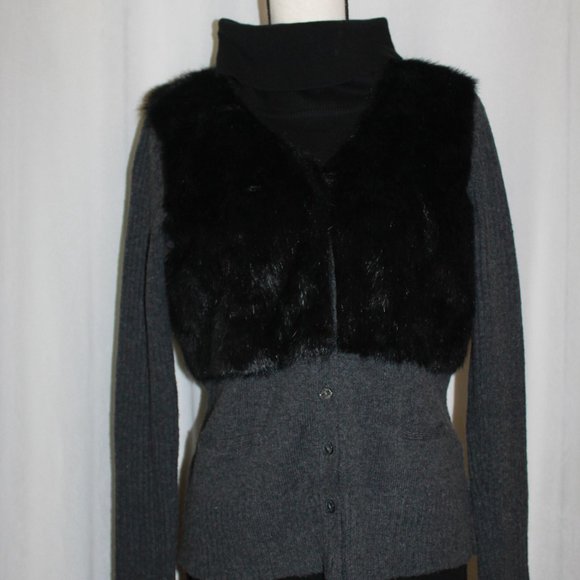 Vera Wang Fur-Vest Cardigan - Picture 2 of 4